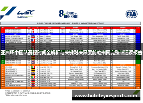 亚洲杯中国队赛程时间全解析与关键对决深度前瞻指南完整版速读报告 亚洲杯中国队赛程时间全解析与关键对决深度前瞻指南完整版速读报告